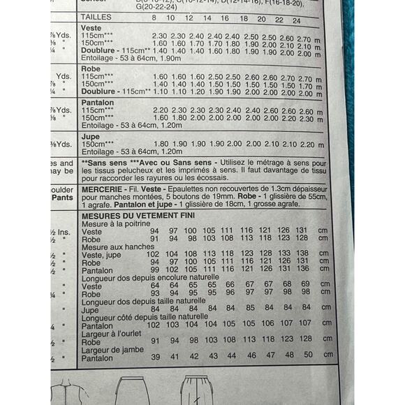 McCalls 8417 pattern suit jacket blazer dress pants skirt 1990s Size 8 10 12 - Picture 7 of 8